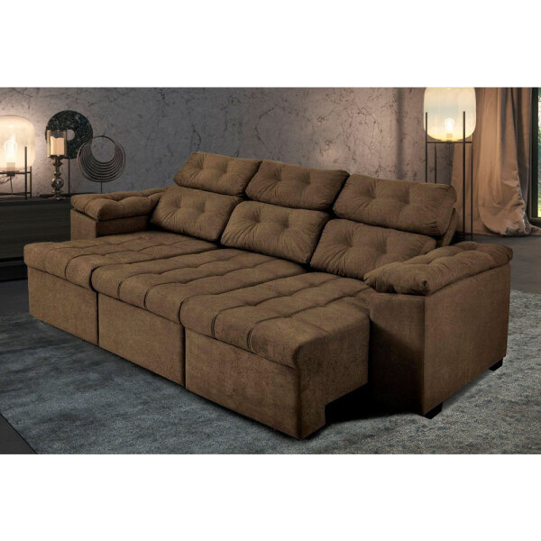 Sofá Ítalo Luxo Retrátil E Reclinável 225cm Suede Velut Café