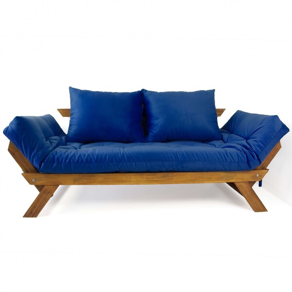Sofá Japão Futon Azul Royal Madeira Maciça Imbuia