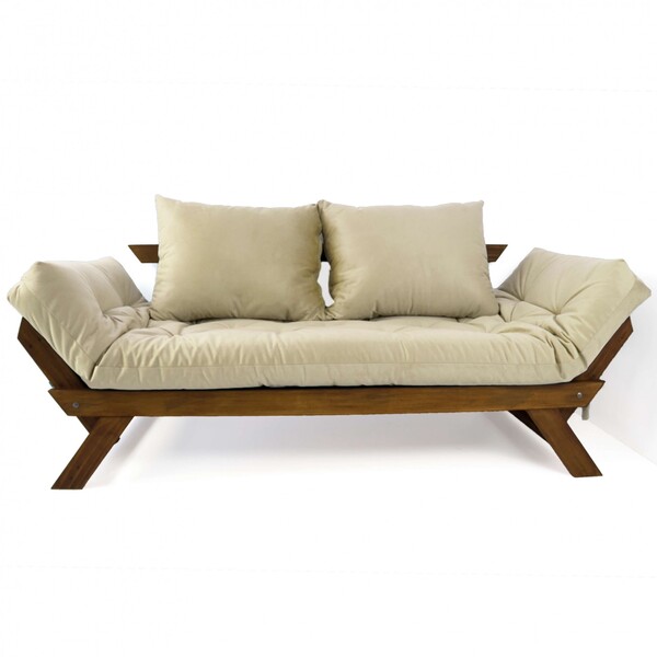 Sofá Japão Futon Bege Em Madeira Maciça Imbuia