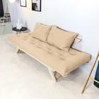 Sofá Japão Futon Sarja Impermeável Bege Em Madeira Maciça