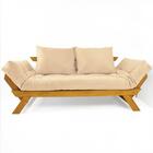 Sofá Japão Futon Sarja Impermeável Bege Madeira Cor Mel