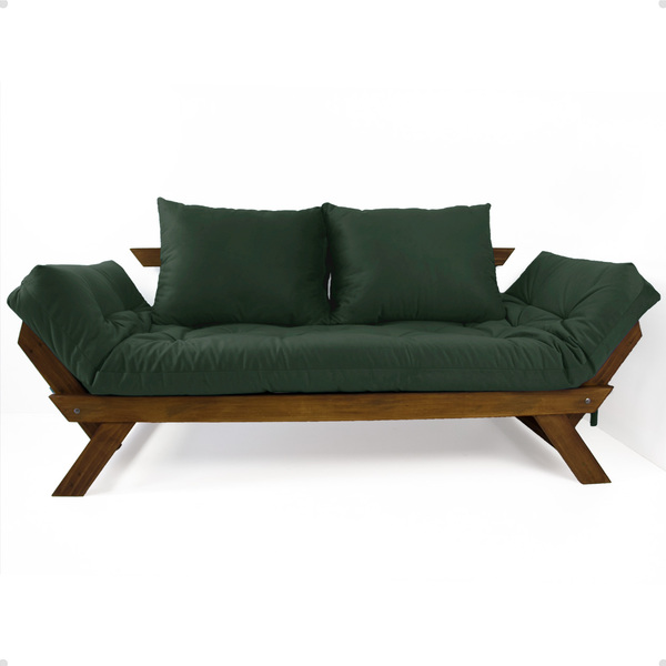 Sofá Japão Futon Verde Militar Em Madeira Maciça Imbuia
