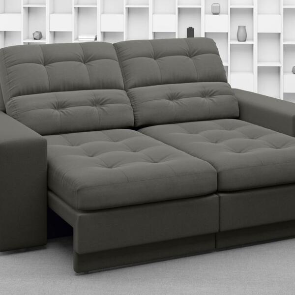 Sofá Jobim 1,70m Assento Retrátil E Reclinável Velosuede Cinz