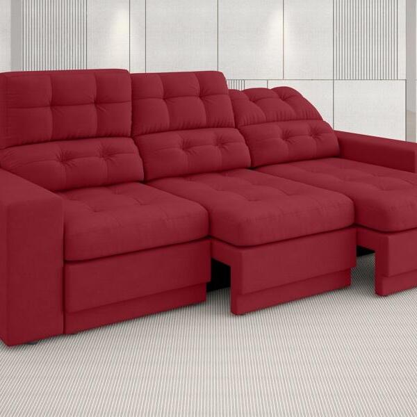 Sofá Jobim 2,30m Assento Retrátil E Reclinável Velosuede Verm
