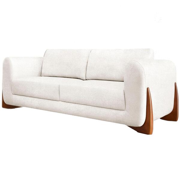 Sofa Jolie 3 Lugares 230cm Pes Boomerang Linho Boucle Ezz
