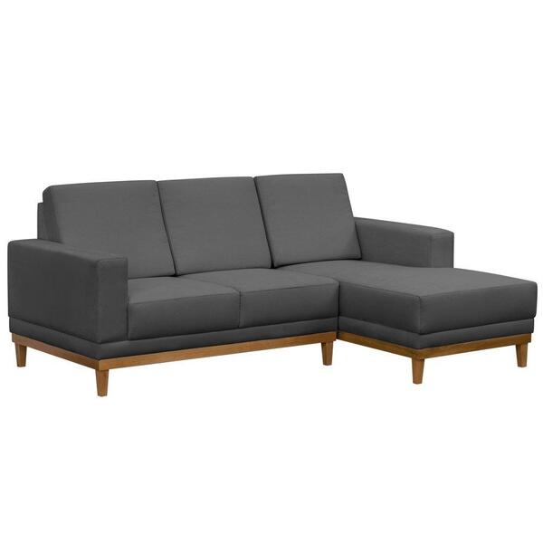 Sofá Kayrós 200cm 3 Lugares Com Chaise D05 Suede Cinza