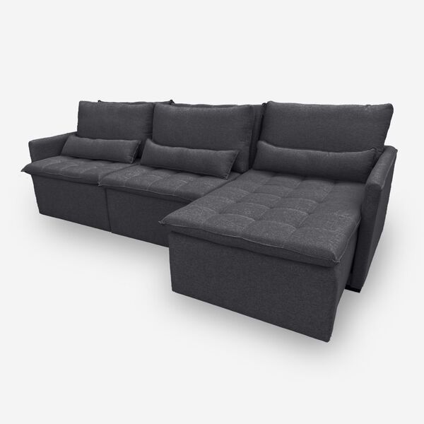 Sofá Líbano 8 Lugares 3,46 Metros Veludo - 10 Cinza Grafite