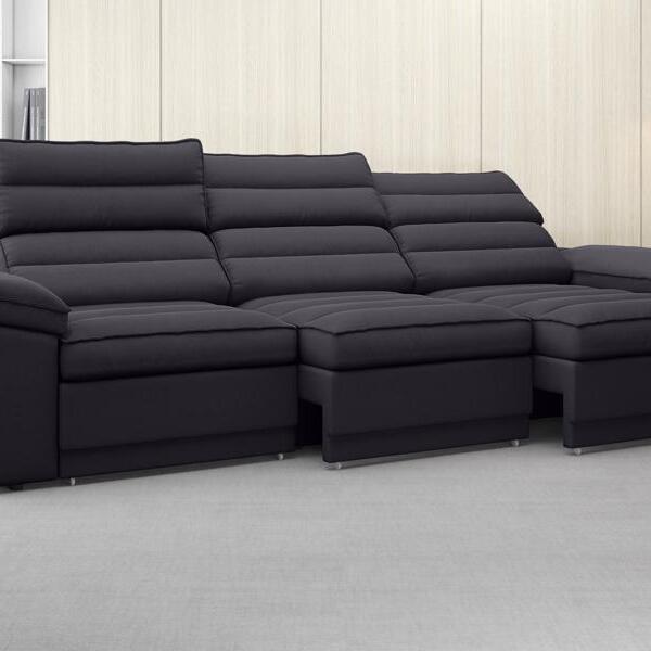 Sofá Lincoln 2,05m Assento Retrátil E Reclinável Velosuede Preto