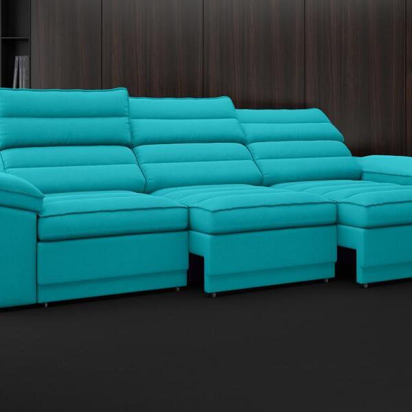 Sofá Lincoln 2,05m Assento Retrátil E Reclinável Velosuede Turquesa