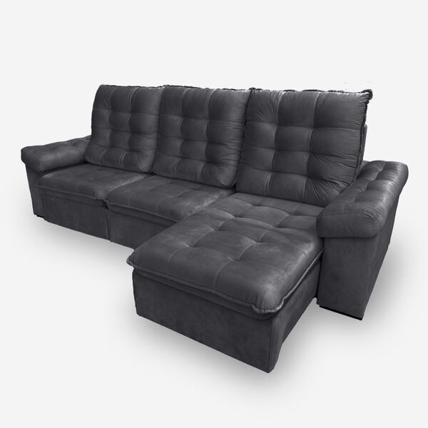 Sofá Lion 6 Lugares 3,20 Metros Veludo - 10 Cinza Grafite