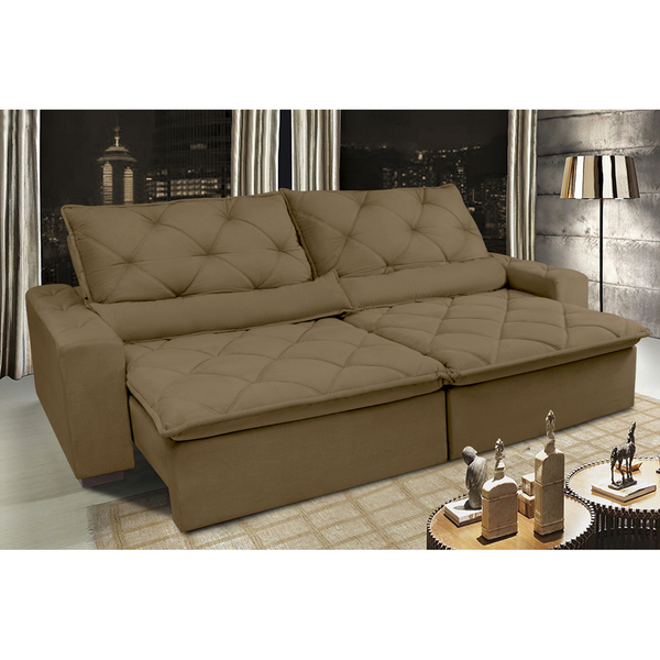 Sofá Lisboa 2,32m Retrátil, Reclinável Com Molas No Assento T