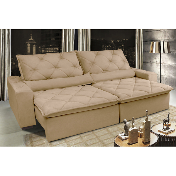 Sofá Lisboa 2,32m Retrátil, Reclinável Com Molas No Assento T