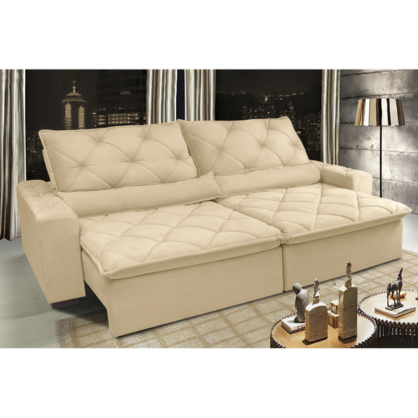 Sofá Lisboa 2,92m Retrátil, Reclinável Com Molas No Assento T