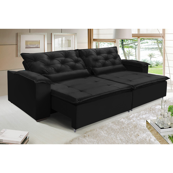 Sofá Lisboa Retratil E Reclinavel 2,52 Mts Suede Preto Caroli