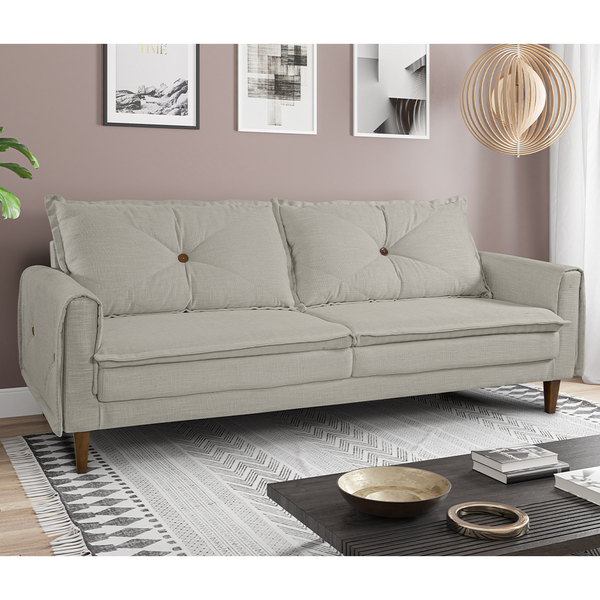 Sofá Living 03 Lugares Tecido Em Veludo Itália 210 Cm Bege Ko