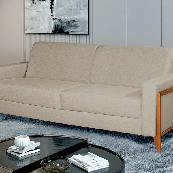 Sofá Living 216cm Veludo Com Molas E Pés Em Madeira Tokio Beg