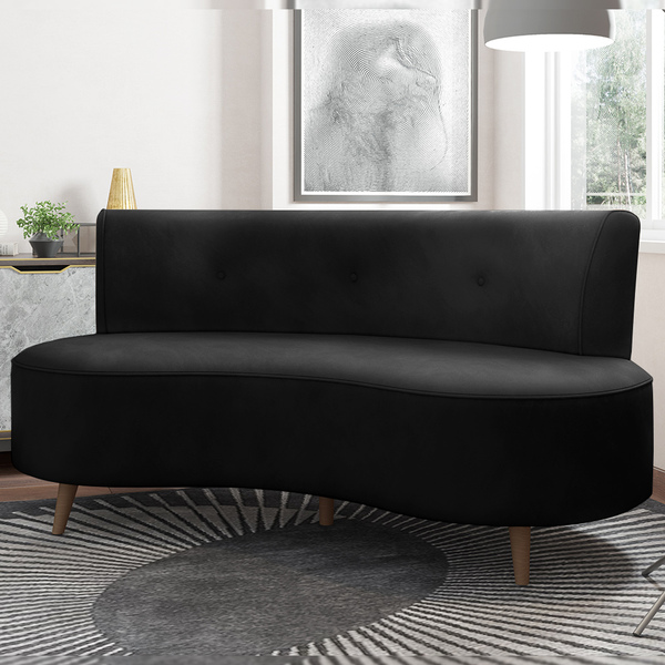 Sofá Living 2 Lugares 160cm Aang Pés Palito Veludo Preto G33
