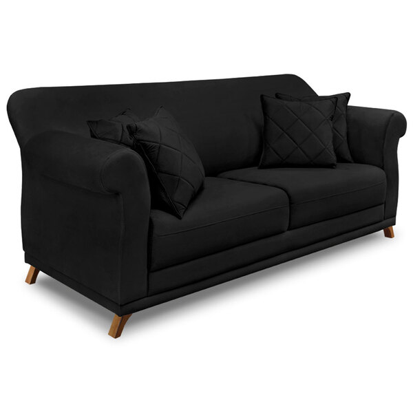 Sofá Living 2 Lugares 1 60m Vênus Suede Preto Pés Castanho -