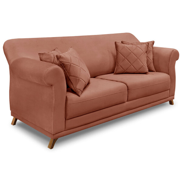 Sofá Living 2 Lugares 1 60m Vênus Veludo Cobre Pés Castanho -