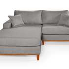 Sofa Living 2 Lugares Chaise Revestido Linho Base Em Madeira