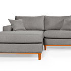 Sofa Living 2 Lugares Chaise Revestido Linho Base Em Madeira