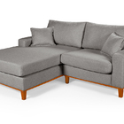Sofa Living 2 Lugares Chaise Revestido Linho Base Em Madeira