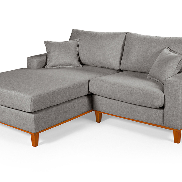 Sofa Living 2 Lugares Chaise Revestido Linho Base Em Madeira