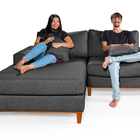 Sofa Living 2 Lugares Chaise Revestido Linho Base Em Madeira