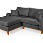 Sofa Living 2 Lugares Chaise Revestido Linho Base Em Madeira