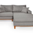 Sofa Living 2 Lugares Chaise Revestido Linho Base Em Madeira