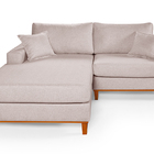 Sofa Living 2 Lugares Chaise Revestido Linho Base Em Madeira