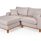 Sofa Living 2 Lugares Chaise Revestido Linho Base Em Madeira