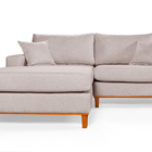 Sofa Living 2 Lugares Chaise Revestido Linho Base Em Madeira