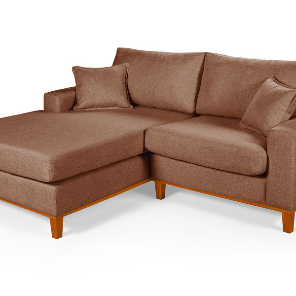 Sofa Living 2 Lugares Chaise Revestido Linho Base Em Madeira