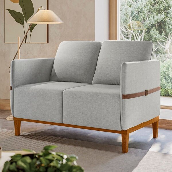Sofá Living 2 Lugares Com Pés Em Madeira Maciça 129cm Estelí