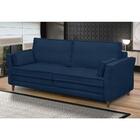 Sofá Living 3 Lugares 180cm Pés Madeira Efraim F05 Veludo Azu