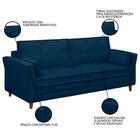 Sofá Living 3 Lugares 200cm Pés Madeira Efraim F05 Veludo Azu