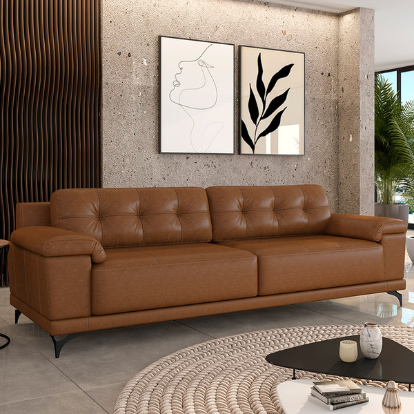 Sofa Caramelo De Couro