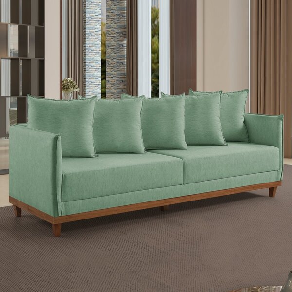 Sofá Living 3 Lugares 215cm Pés Em Madeira Maciça Linho Suéci