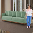 Sofá Living 3 Lugares 215cm Pés Em Madeira Maciça Linho Suéci