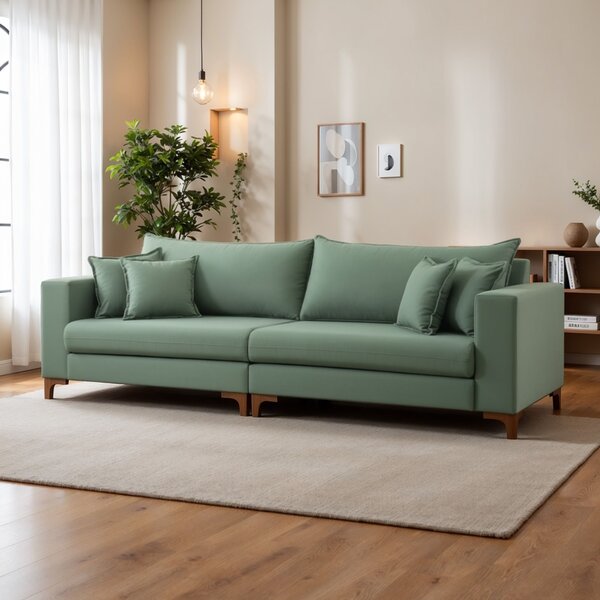 Sofá Living 3 Lugares 220cm Almofadas Soltas Pés Madeira Maci