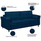 Sofá Living 3 Lugares 220cm Pés Madeira Efraim F05 Veludo Azu