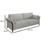 Sofá Living 3 Lugares 222cm Pés Madeira Roya Z32 Linho Cinza