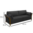 Sofá Living 3 Lugares 222cm Pés Madeira Roya Z32 Pu Preto - M