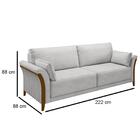 Sofá Living 3 Lugares 222cm Pés Madeira Roya Z32 Veludo Cinza