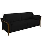 Sofá Living 3 Lugares 222cm Pés Madeira Roya Z32 Veludo Preto