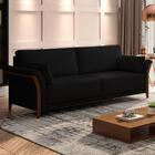 Sofá Living 3 Lugares 222cm Pés Madeira Roya Z32 Veludo Preto