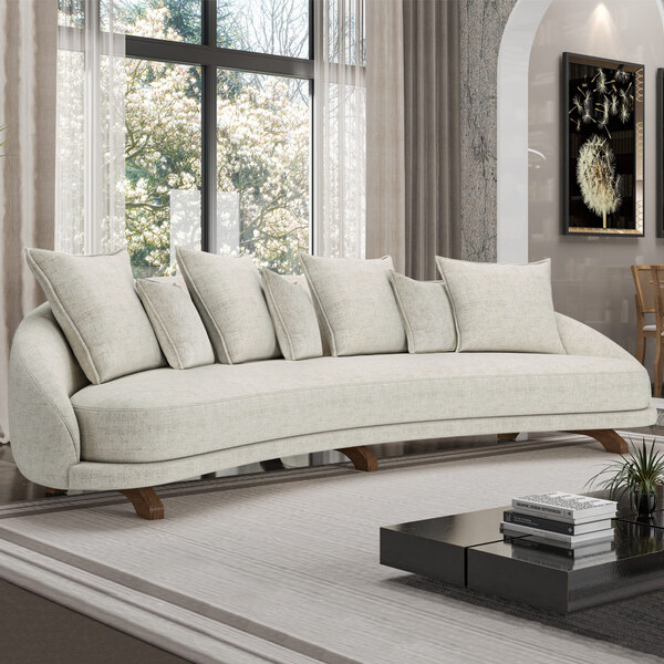 Sofá Living 3 Lugares 265cm Pés Madeira Morales Com Almofadas