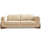 Sofá Living 3 Lugares 2 00m Lottus Linho Dourado Pés Castanho