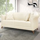 Sofá Living 3 Lugares 2 00m Vênus Linho Bege Pés Castanho - P